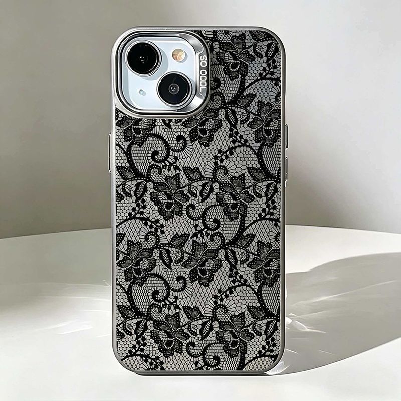 Vintage Floral Pattern Soft Case - Vintage Black Lace Floral Rose Phone
